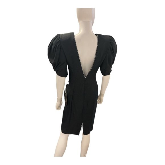 VTG Late Editions Womens Black Big Puffy Short Sleeve Dress Size 6 Rhinestones - Picture 4 of 4